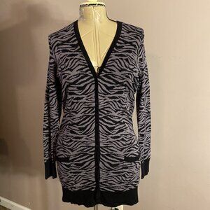 Torrid 0 (L) Long Cardigan Sweater Button Up Zebra Print Long Sleeve Pockets